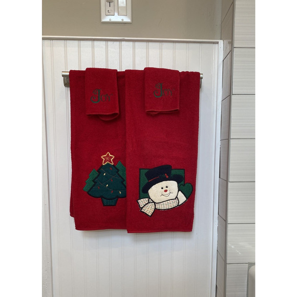 Christmas Towel Set by Cannon Vintage Red & Green Cotton Decorative Novelty XMas - Picture 2 of 10